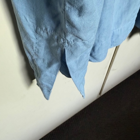 Democracy Blue Linen Button Front Blouse Embroidery Plus Size 3X Lagenlook - Picture 4 of 15
